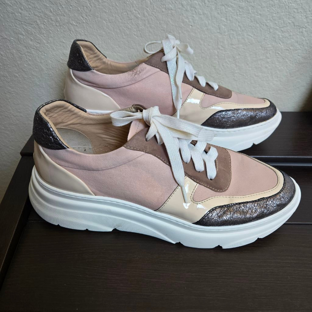 Clorinda Antinori Leather Suede Statement Sneakers 39 US 8.5 Pink Brown Gray